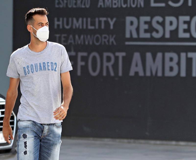 Spanish midfielder Sergio Busquets arrives for his Covid-19 test. EPA