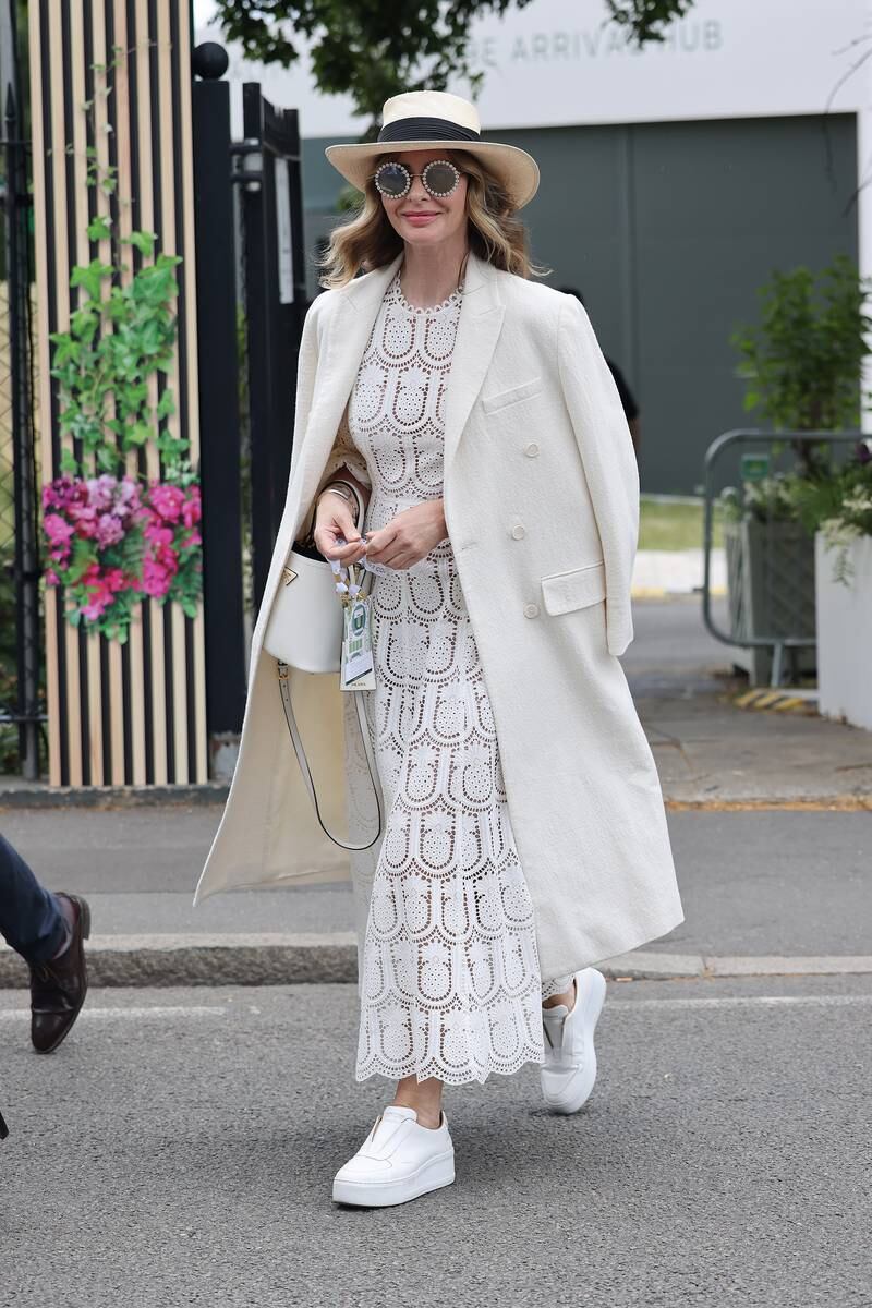 Trinny Woodall arrives at the All England Lawn Tennis and Croquet Club. GC Images