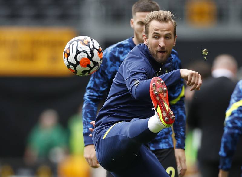 Harry Kane warms up for the match against Wolves on Sunday. Reuters