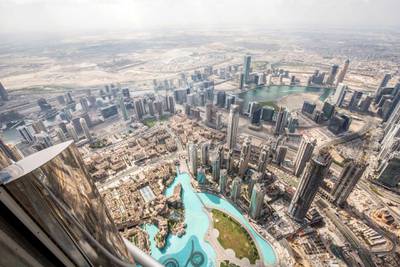 DUBAI, UNITED ARAB EMIRATES - A view from the open deck from 152 floor of The Lounge at the unveiling of The Lounge at Burj Khalifa.  Leslie Pableo for The National