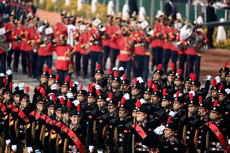 Cadets march along Rajpath during the Republic Day Parade in New Delhi. AFP