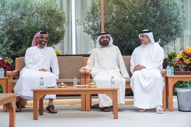 Sheikh Mohammed bin Rashid, Vice President and Ruler of Dubai, received Sheikh Mansour bin Zayed, Deputy Prime Minister and Minister of Presidential Affairs, and Sheikh Tahnoun bin Zayed, the UAE's National Security Adviser, in Dubai on Monday. All photos: Dubai Media Office