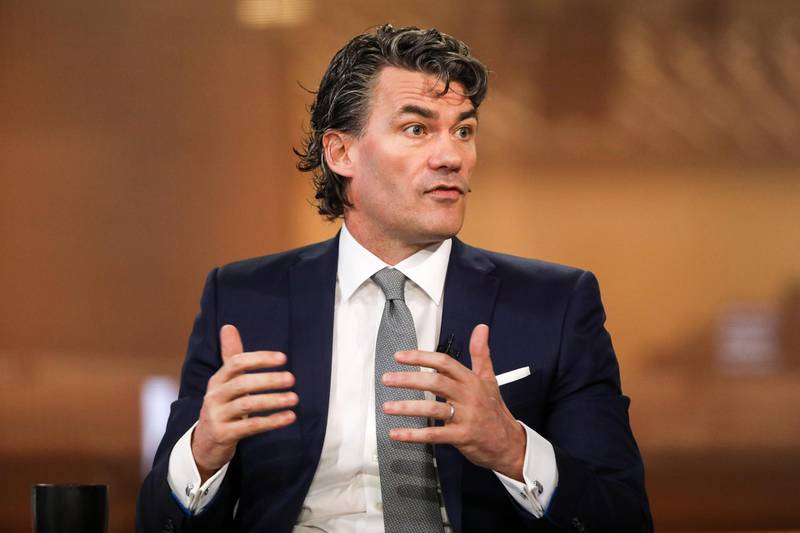Gavin Patterson, chief executive officer of BT Group Plc, gestures while speaking during a Bloomberg Television interview in London, U.K., on Thursday, May 10, 2018. The company is cutting 13,000 jobs -- about 12 percent of its workforce. Photographer: Simon Dawson/Bloomberg