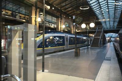 An empty Eurostar platform is pictured at Gare du Nord train station in Paris. AP