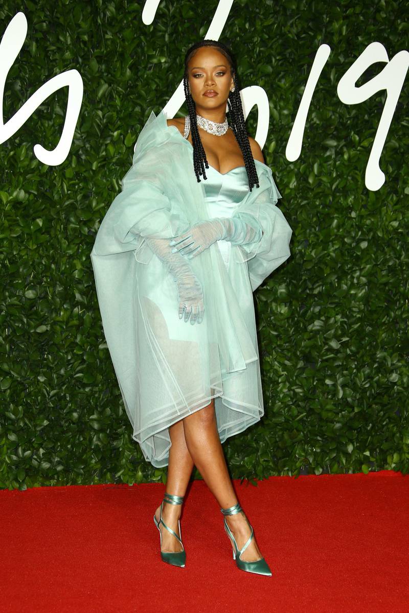 Rihanna in Fenty arrives at the 2019 British Fashion Awards in London on December 2, 2019. AP