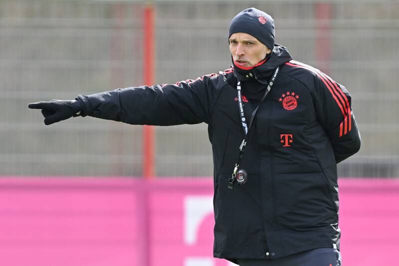 Thomas Tuchel during a training session ahead of his first game as Bayern Munich manager which sees them take on former club Borussia Dortmund. Getty