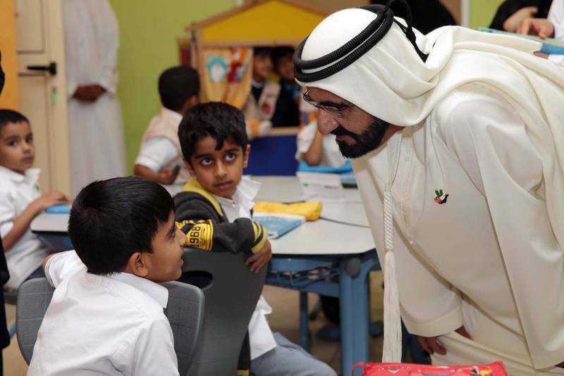 Sheikh Mohammed bin Rashid, Vice President and Ruler of Dubai, visits the Abdul Rahman Nasser School in Kalba. Wam