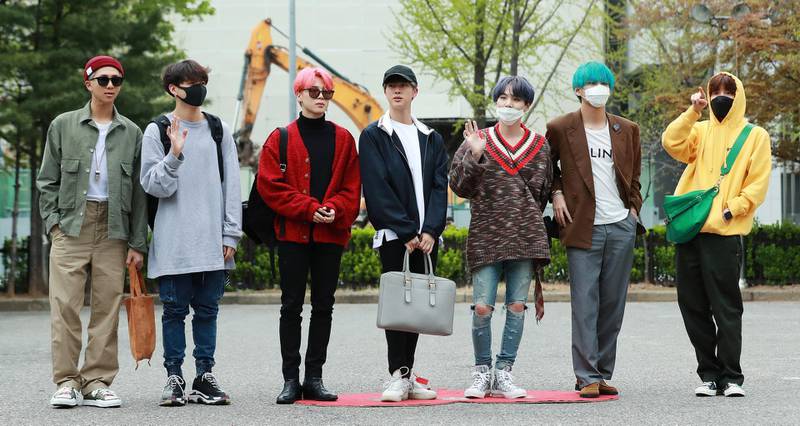 SEOUL, SOUTH KOREA - APRIL 19: BTS group shot before rehearsals for KBS 2TV's "Music Bank" at KBS' new hall in Yeouido, Seoul, on April 19, 2019 in Seoul, South Korea.(Photo by JTBC PLUS/Imazins via Getty Images)