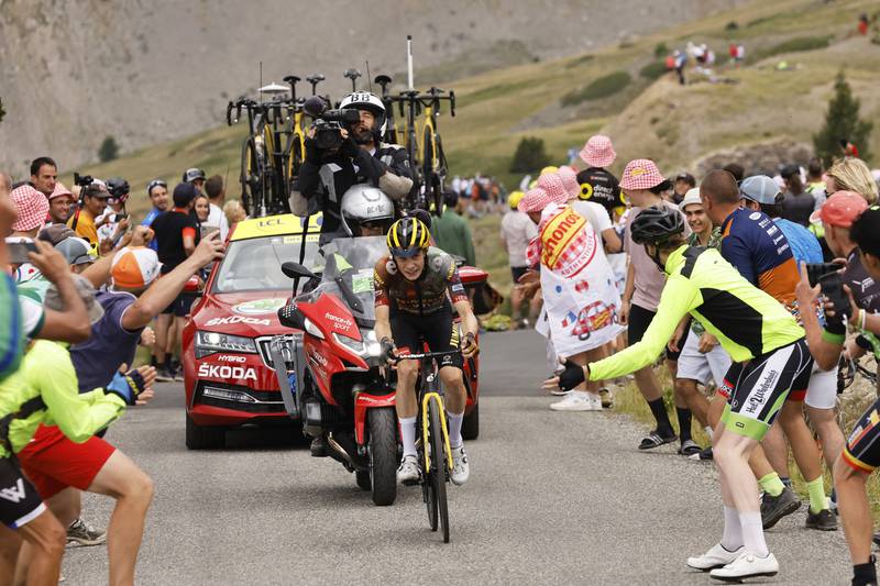 Jumbo - Visma's Jonas Vingegaard heads for the finish line to win Stage 11. Reuters