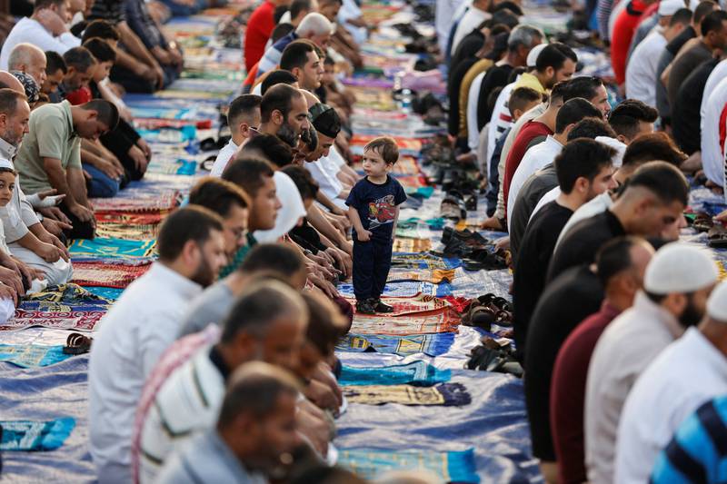 Prayers as Eid Al Adha begins in Khan Younis, in the southern Gaza Strip. Reuters 