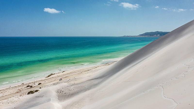 The Arher sand beach on Socotra Island. Located in the Indian Ocean, about 200km south of the Yemeni mainland, the Socotra archipelago is a site of global importance for biodiversity conservation – with its lush landscape, distinctive trees, unique animals and turquoise waters home to dolphins. AFP
