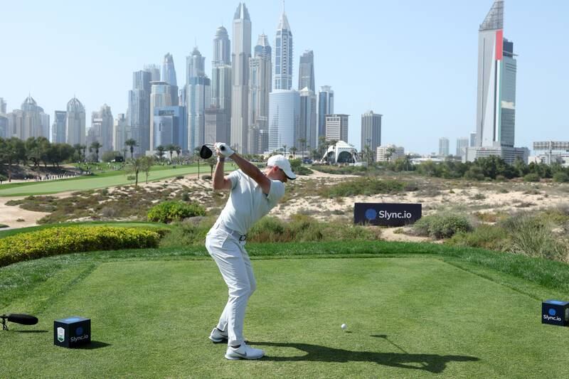 Rory McIlroy tees-off on the eighth hole. Getty