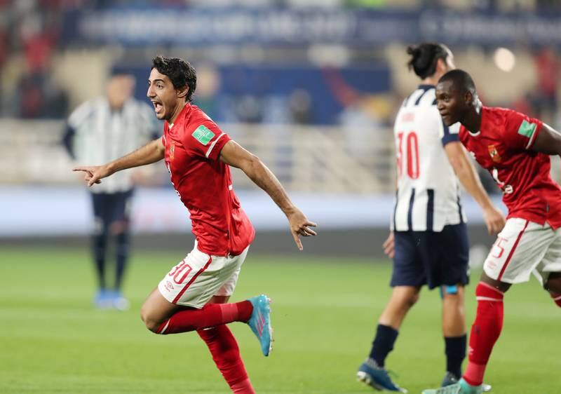 Mohamed Hany of Al Ahly after scoring against Monterrey at the Al Nahyan Stadium in Abu Dhabi. 