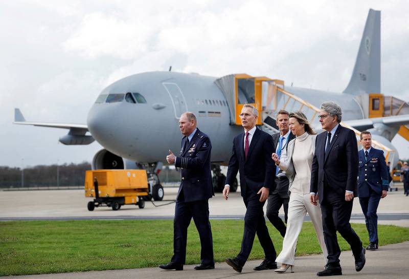 Nato Secretary General Jens Stoltenberg, second left, visited a Dutch airbase hosting the new fleet. Reuters