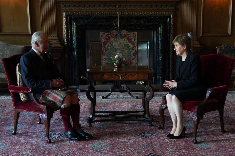 King Charles III during an audience with Ms Sturgeon at the Palace of Holyroodhouse, Edinburgh, in September 2022. PA