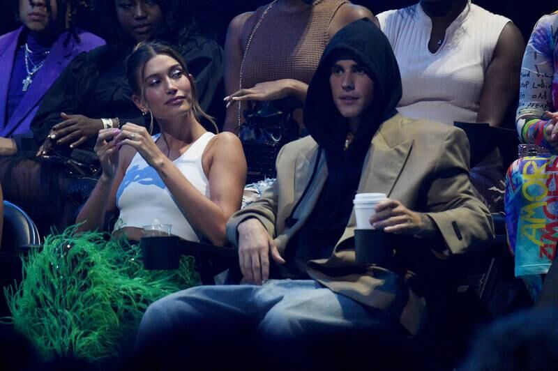 Hailey Bieber and Justin Bieber attend the 2021 MTV Video Music Awards. Getty