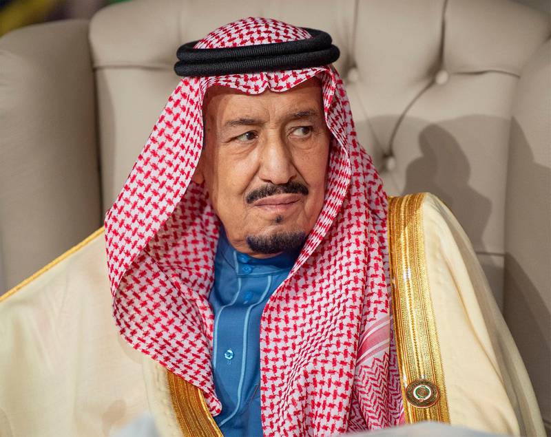 epa07476253 A handout photo made available by the Saudi Royal Palace shows Saudi King Salman bin Abdulaziz Al Saud attending the Arab Summit in Tunis, Tunisia, 31 March 2019. Arab leaders are holding their 30th annual summit in Tunis and are expected to discuss the US recognition of Israel’s sovereignty on Golan heights and developments in Syria, Yemen and Libya.  EPA/BANDAR ALGALOUD HANDOUT  HANDOUT EDITORIAL USE ONLY/NO SALES