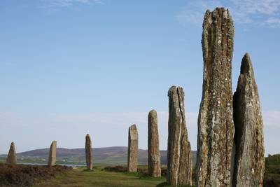 STENNESS, SCOTLAND - MAY 30:  The Ring of Brodgar (alternate spelling Brogar) Neolithic standing stone circle and henge, on May 30, 2014 in Stenness, Scotland. The standing stones date to approximately 2,000-2,500 BC and are one of most important Neolithic sites in the Orkney. The circle the stones form is 130metres in diameter.  (Photo by Jeremy Sutton-Hibbert/Getty Images)