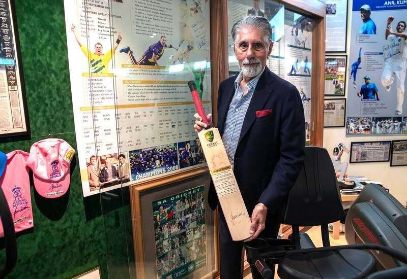 Shane Warne memorabilia and other cricket memorabilia at the Cricket Museum of Shayam Bhatia. Victor Besa / The National