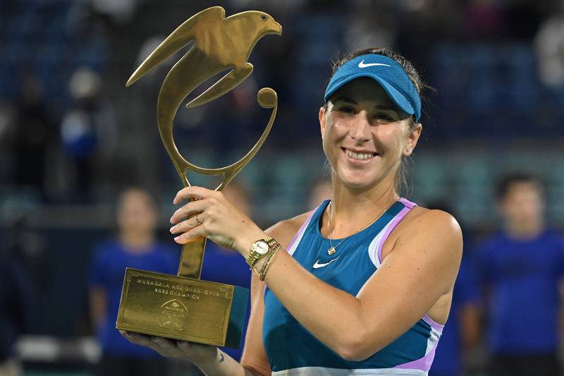 Belinda Bencic poses with the trophy after winning the Mubadala Abu Dhabi Open. AFP