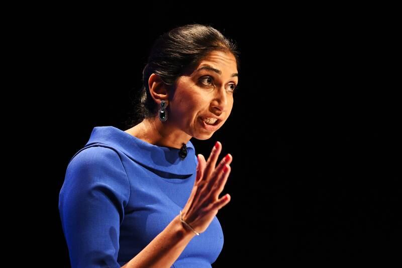 Suella Braverman addresses the Conservative Party Conference in 2022. Getty