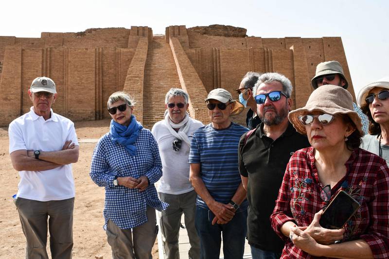 Spanish visitors tour the Great Ziggurat temple at the ancient city of Ur in southern Dhi Qar province.