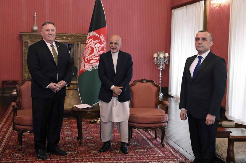 US Secretary of State Mike Pompeo, meets Ashraf Ghani at the presidential palace in Kabul, Afghanistan. AP