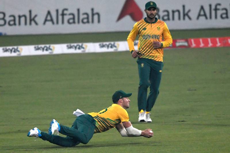 South Africa's David Miller takes a catch of Pakistan's Iftikhar Ahmed. AFP
