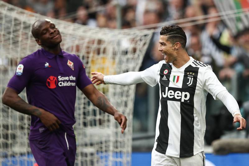 Cristiano Ronaldo celebrates after his shot caused the own goal to give Juventus a 2-1 lead against Fiorentina. AFP