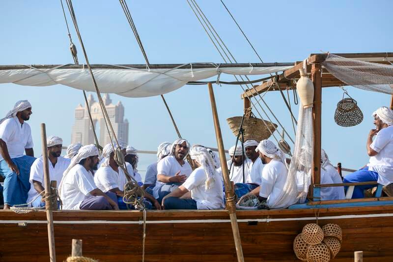A reenactment of the traditional fishing journey at the Maritime Heritage Festival along Abu Dhabi's Corniche. All photos: Khushnum Bhandari / The National 