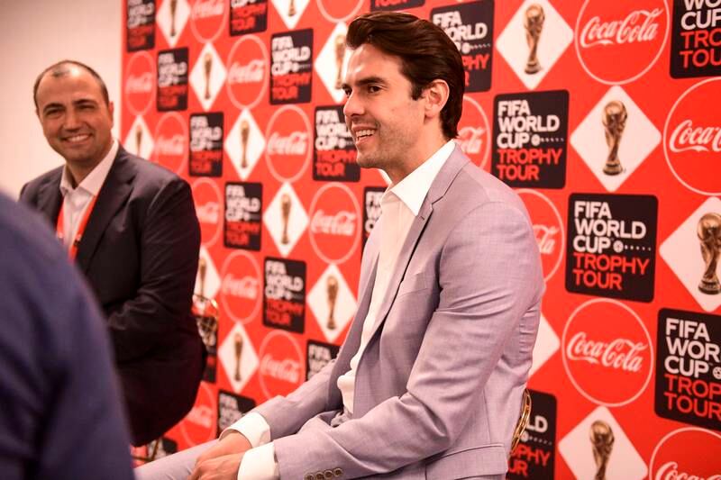 Former AC Milan, Real Madrid and Brazil midfielder Kaka speaks at the Fifa World Cup Trophy Tour held in the Coca Cola Arena, Dubai. 