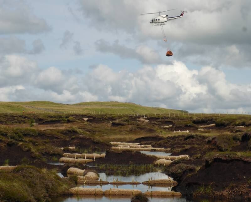Helicopter and coir logs. Courtesy Yorkshire Peat Partnership
