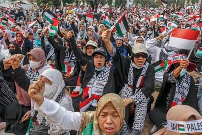 A rally supporting the Palestinian people in Jakarta, Indonesia. EPA 