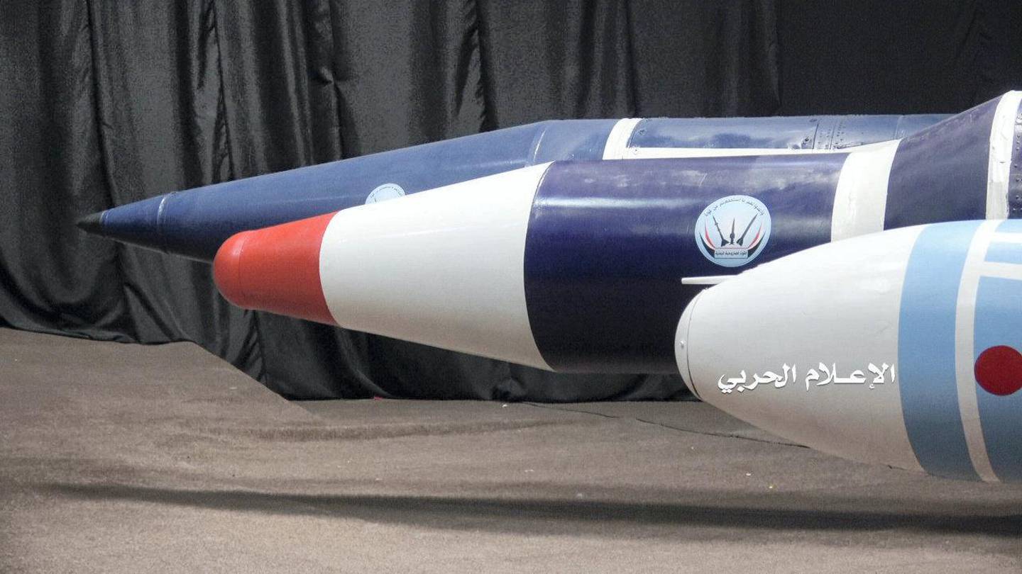 Missiles are seen on display at an exhibition at an unidentified location in Yemen in this undated handout photo released by the Houthi Media Office on September 17, 2019. Houthi Media Office/Handout via REUTERS. ATTENTION EDITORS - THIS IMAGE HAS BEEN SUPPLIED BY A THIRD PARTY.