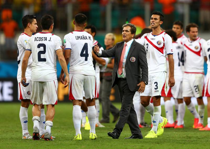 SALVADOR, BRAZIL - JULY 05:  Head coach Jorge Luis Pinto of Costa Rica reacts after a defeat to the Netherlands in a penalty shootout in the 2014 FIFA World Cup Brazil Quarter Final match between the Netherlands and Costa Rica at Arena Fonte Nova on July 5, 2014 in Salvador, Brazil.  (Photo by Michael Steele/Getty Images)