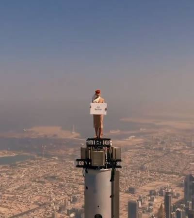 Skydiver and stuntwoman Nicole Smith-Ludvik stars in Emirates' latest ad campaign at the top of the Burj Khalifa. Emirates