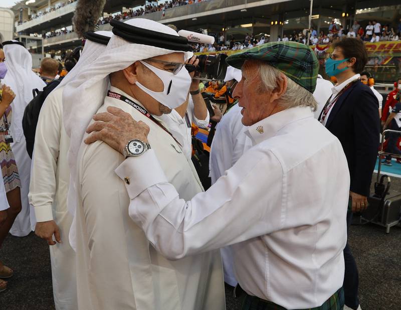 Formula One great Jackie Stewart with Bahraini Crown Prince Salman bin Hamad at the Abu Dhabi Grand Prix. Reuters