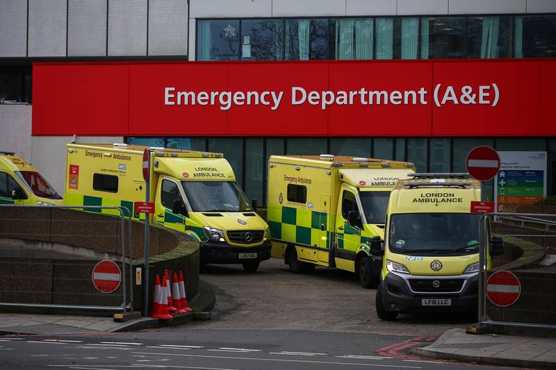 Ambulances parked outside the St Thomas' Hospital emergency department in London. Getty Images
