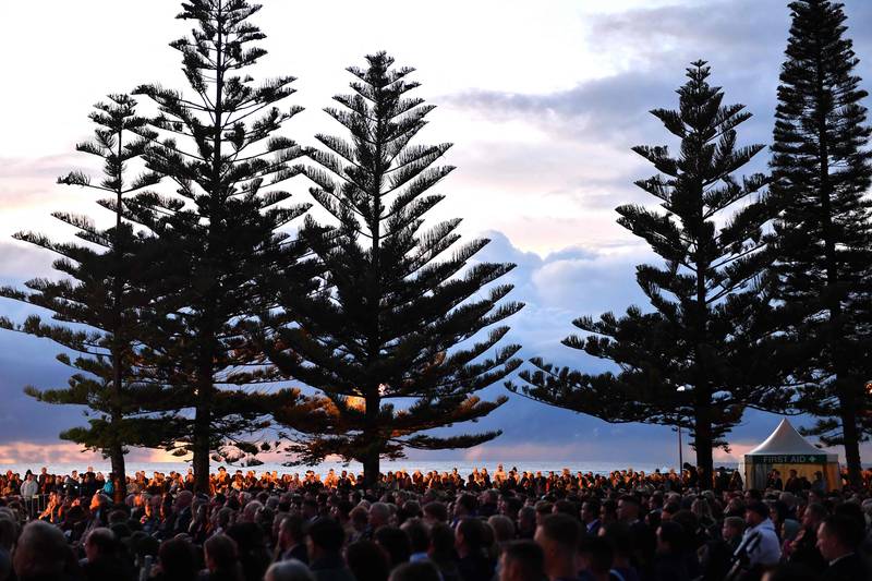 Members of the public and armed forces personnel attend the annual Anzac (Australian and New Zealand Army Corps) Day dawn service at Coogee Beach in Sydney. AFP