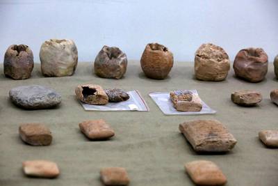 Antiquities returned to Iraq are displayed at the National Museum in Baghdad. AFP