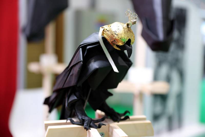 ABU DHABI , UNITED ARAB EMIRATES , SEP 13  ��� 2017 : - Falcon cap designed by Miwako Yanagisawa , Jewellery designer on display at the ADIHEX 2017 held at  Abu Dhabi National Exhibition Centre in Abu Dhabi. ( Pawan Singh / The National ) Story by Anna