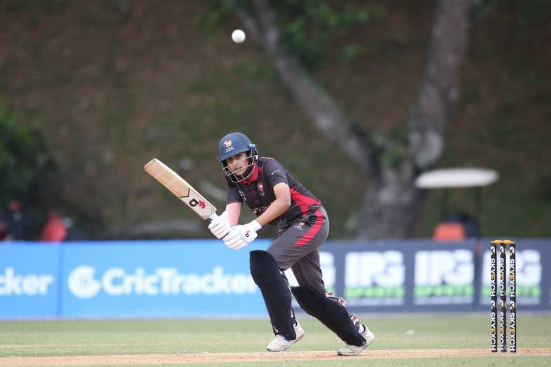 Esha Oza hits to the onside while batting for UAE against Malaysia at the ACC Women's T20 Championship in Kuala Lumpur. Photo: Malaysia Cricket Association