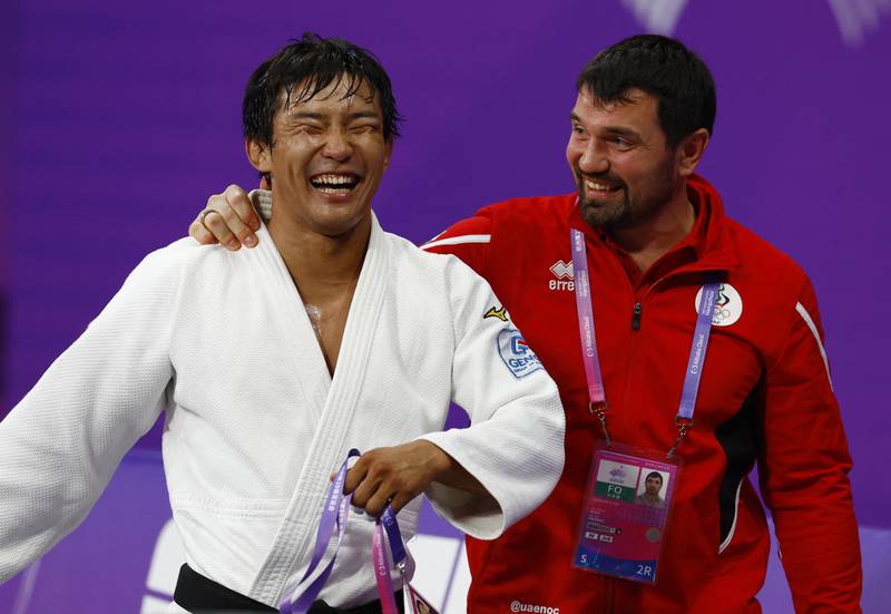 UAE's Narmandakh Bayanmunkh after winning the men's 66kg judo bronze medal at the Asian Games. Reuters