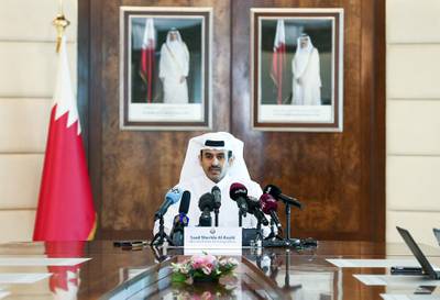 epa07205419 Saad Sherida al-Kaabi, Qatar Minister of Energy and industry talks during a press conference in Doha, Qatar, 03 December 2018. Sherida al-Kaabi announced that Qatar will withdraw from the Organization of the Petroleum Exporting Countries (OPEC) from January 2019, as confirmed by Qatar Petroleum, the country's state oil company.  EPA/STR