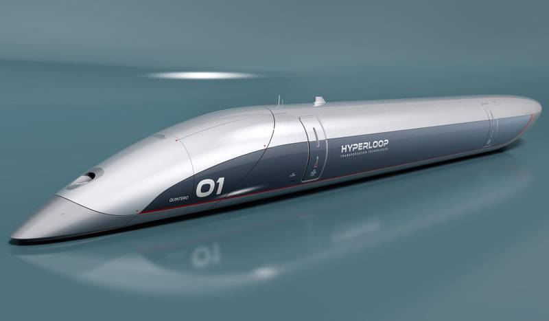 A mock-up of a HyperloopTT capsule. Hyperloop Transportation Technologies