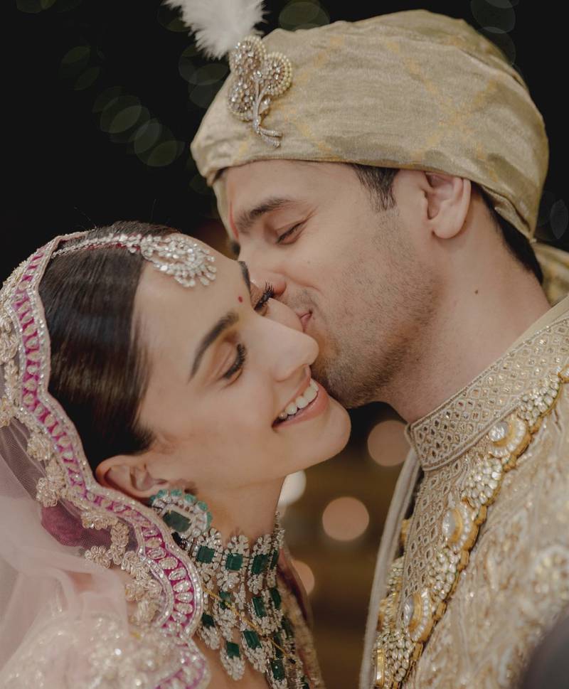 The couple were dressed by designer to the stars and close friend Manish Malhotra for their big day. Advani's custom lehenga featured embroidery inspired by the architecture in Rome, the couple's favourite city. Photo: Instagram / kiaraaliaadvani