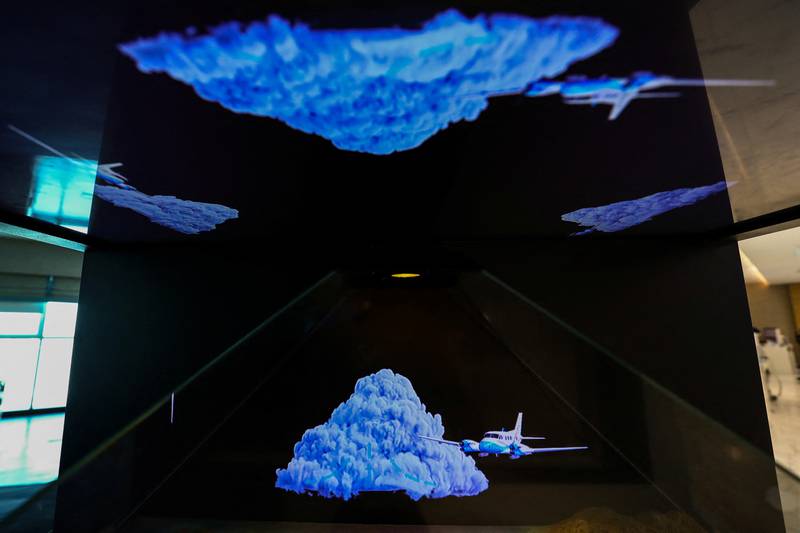 An explanatory hologram of the cloud-seeding process in the National Centre of Meteorology control room in Abu Dhabi.