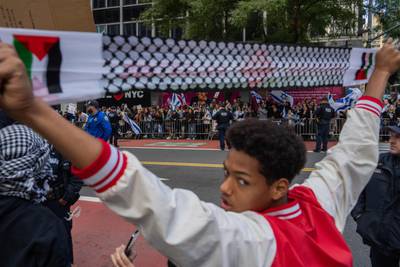 Opposing groups protest in support of Palestine and Israel near the Israeli Consulate in New York.  Getty Images