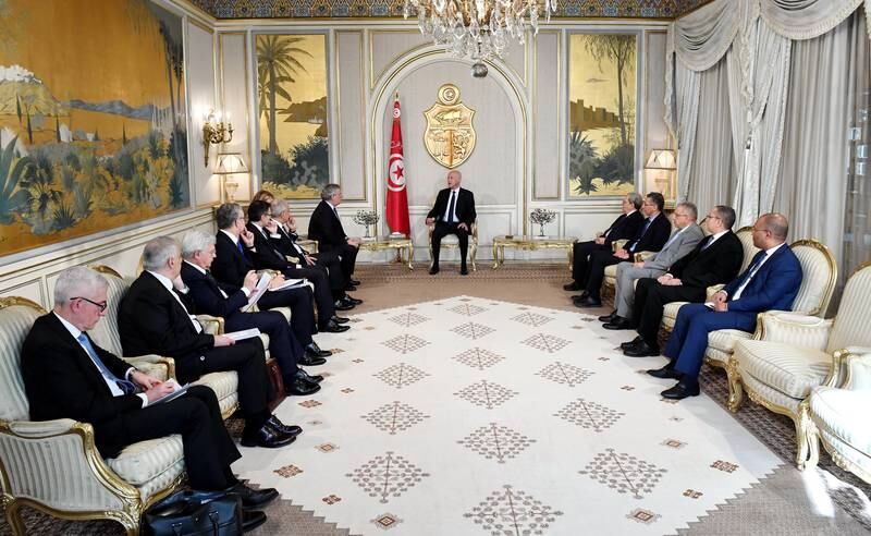 Tunisian President Kais Saied meets Antonio Tajani, Italy's Deputy Prime Minister, at the presidential palace in Tunis. EPA