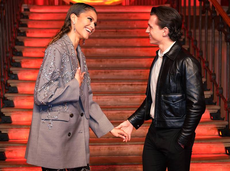 Zendaya and Tom Holland during a photocall for their new film, 'Spider-Man: No Way Home', at The Old Sessions House, London. The pair announced their coupling this year. PA